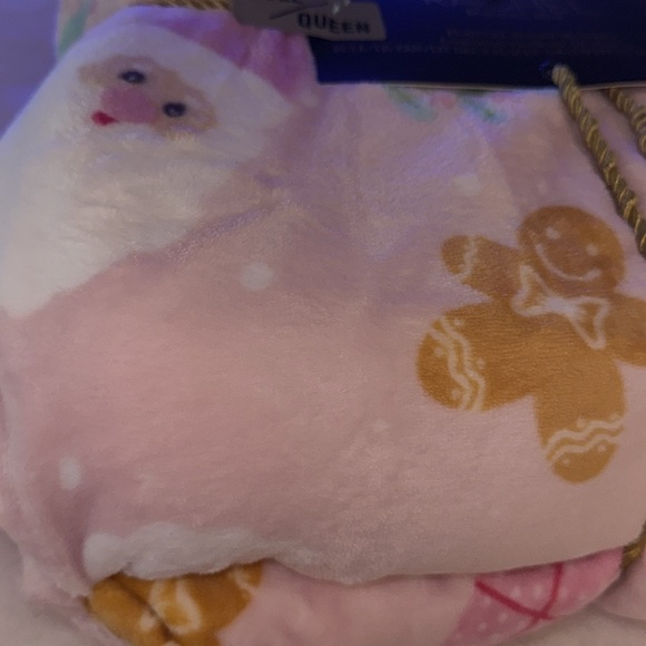 Rachel Roy Pink Gingerbread & Santa Blanket - Picture 3 of 8